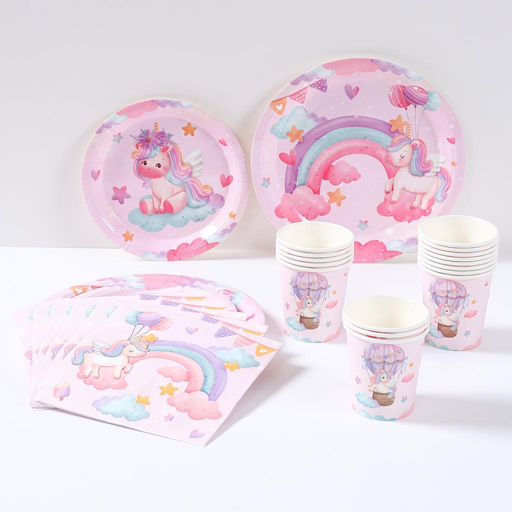 Unicorn Disposable Tableware Set Plates Cups Napkins Birthday Party Decoration Kids Boy Girl Wedding Birthday Party Supplies