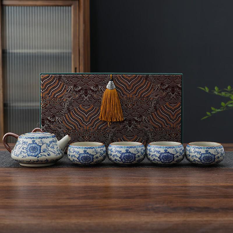 Interlocking Lotus Ru Kiln Ceramic Tea Set