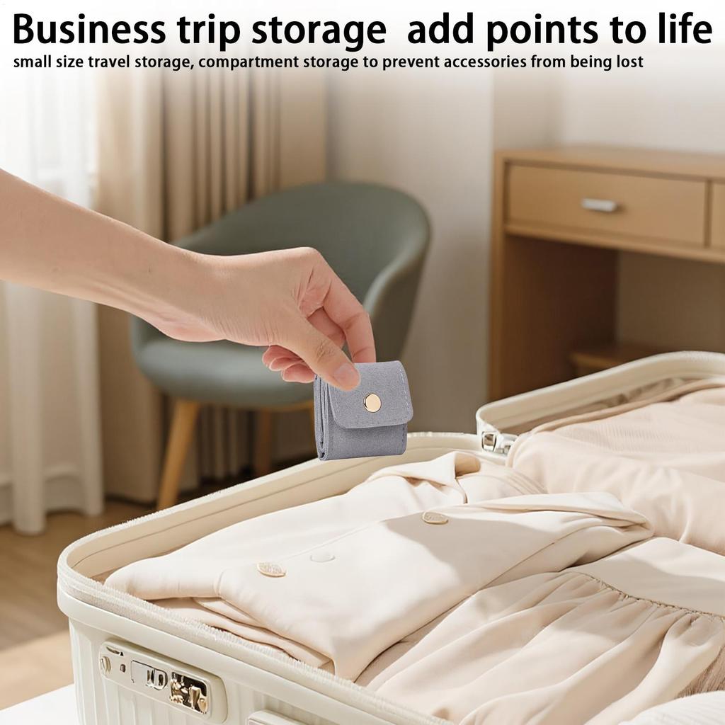 Foldable Travel Jewelry Organizer Outdoor Necklace Organizing Holder Trendy Divided Case With Buckle For Airplane Beach Vacation