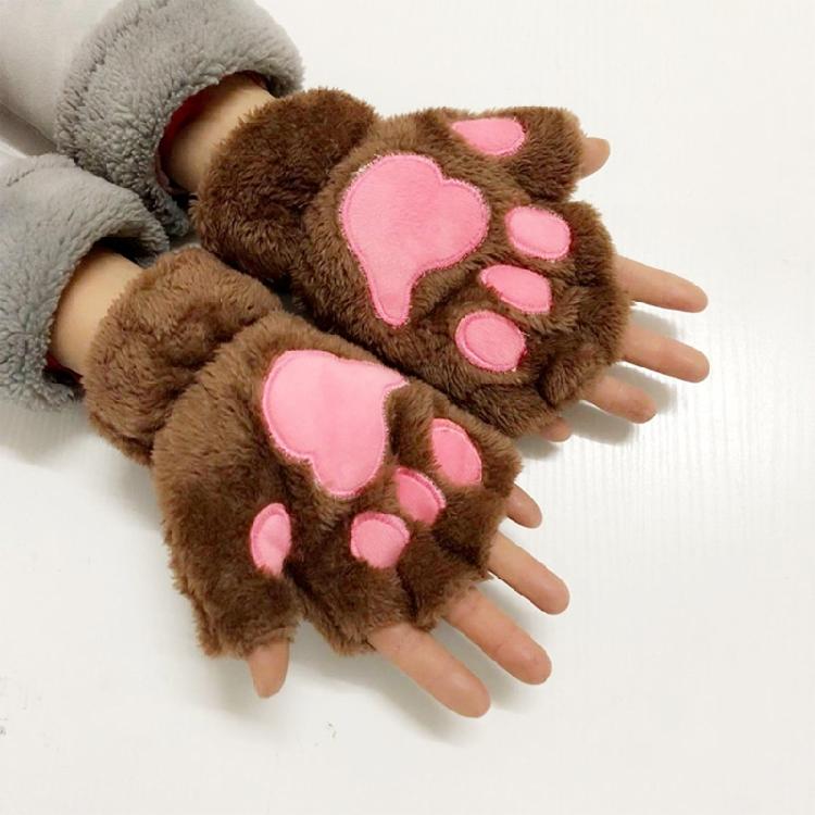 Winter Fingerless Gloves Fluffy Bear for Cat Paw Claw Half Finger Mitten Hand Wa