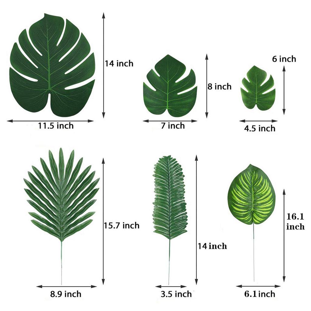 90Pcs Monstera Leaves 6 Kinds Artificial Vivid Tropical Leaves for Weddings Photo Shoots Events Banquet Jungle Beach Theme