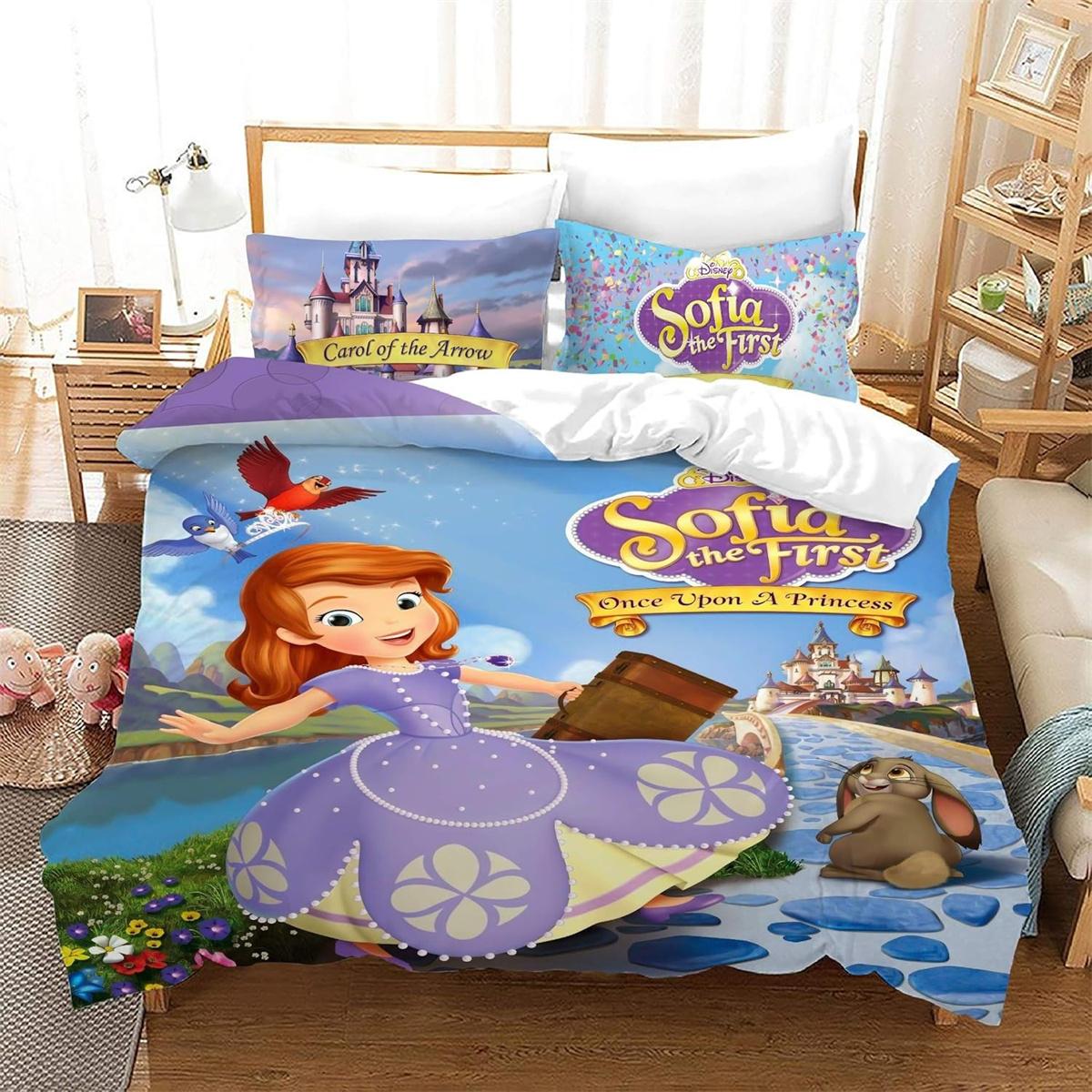 

Комплект пододеяльника 3D Принцесса София Мягкий микрофибровый пододеяльник 2/3 предмета Комплект постельного белья с 1/2 наволочками с застежкой-молнией Односпальный 135x200cm-2pcs