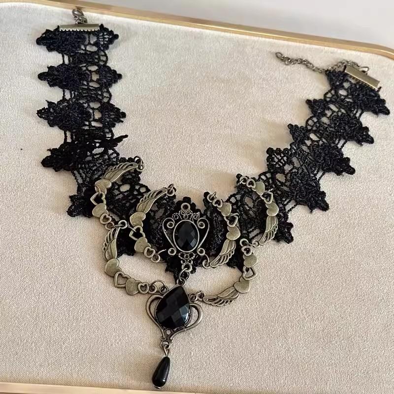 Pure Desire Wind White Lace Flower Tassel Necklace Vintage Court Wind Pearl Neck Strap Sweet Lolita Collarbone Chain