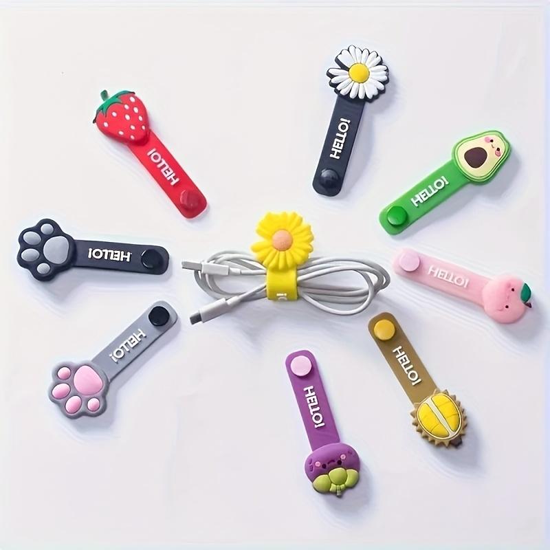 6Pcs Cartoon Fruit Cable Winders, Reusable Organizer for Earphone and Charging Cables, Perfect for Home and Office Use.