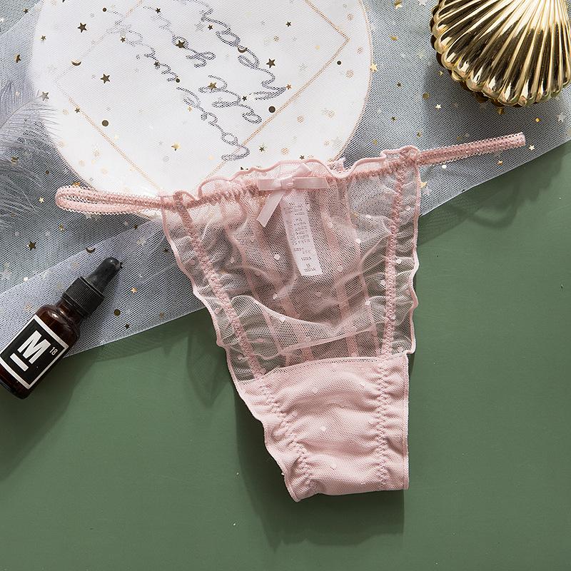 Lace Hollow Transparent Thong Panties Sexy and Erotic Solid Color Seamless Low Waisted Women's Panties