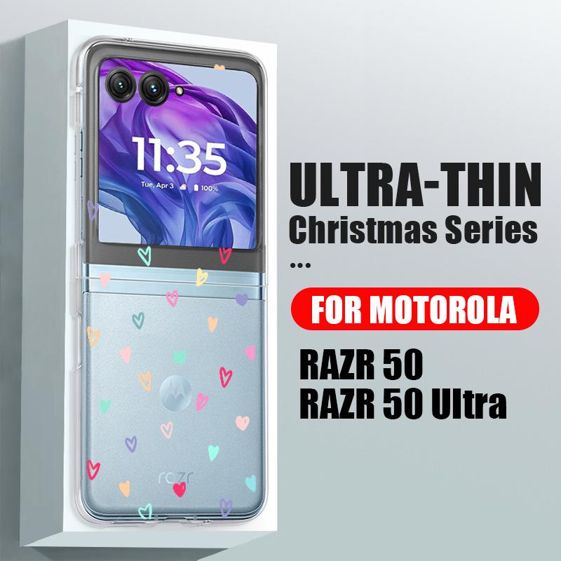 Flower Love Hearts Stars Pattern 2cps Foldable Case for Motorola Razr 50 40 Ultra Shockproof Transparent Hard Pc Slim Case Cover