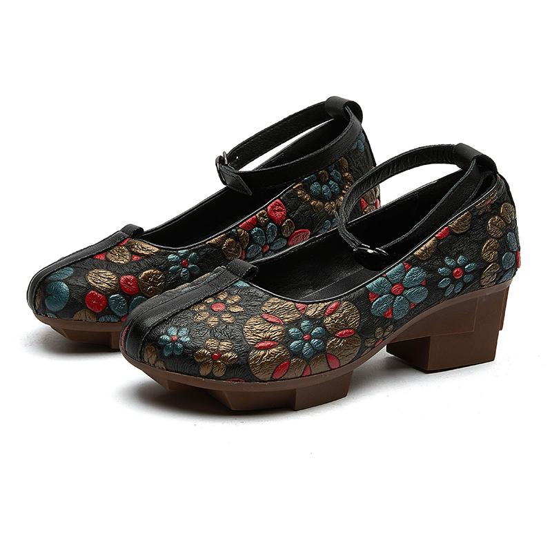 Fashion GKTINOO High Heels Pumps Women Shoes 2025 New Spring Genuine Leather Buckle Strap Retro Round Toe Casual Platform Ladies Shoes