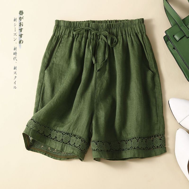 Summer Women Thin Elastic Waist Shorts Female Cotton Linen Casual Shorts Ladies Loose Wide-leg Short Pants