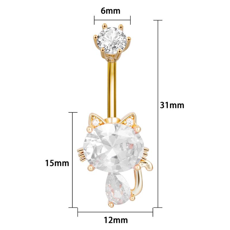 Süßer Katzen Bauchnabelring Glänzender Zirkon Nabelpiercing Ring Für Frauen Sexy Körperschmuck Zubehör Geschenke