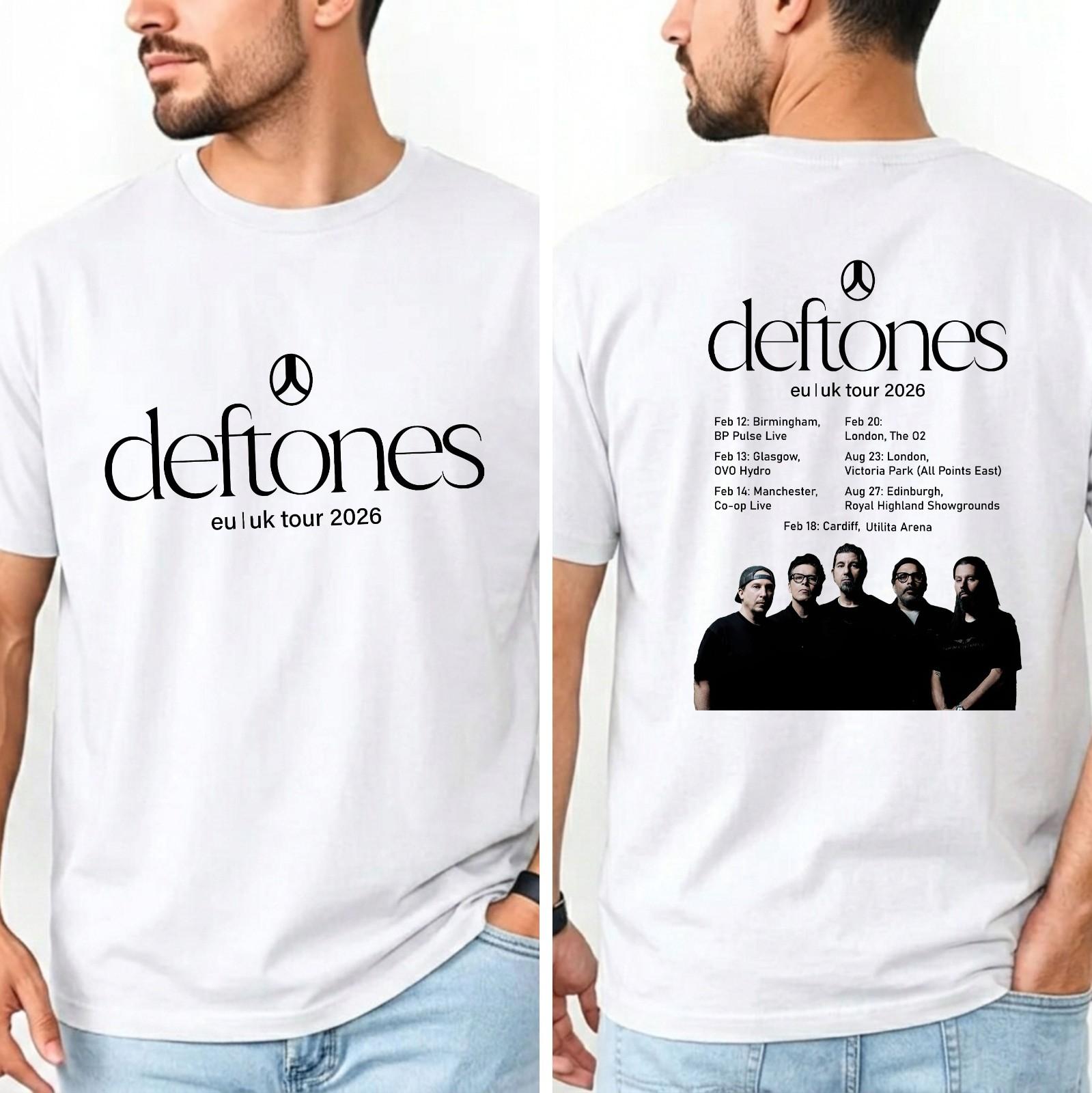 

Deftones EU UK Tour 2026 T-Shirt Music Fan Concert Dates British Unisex Gift Top S разноцветный