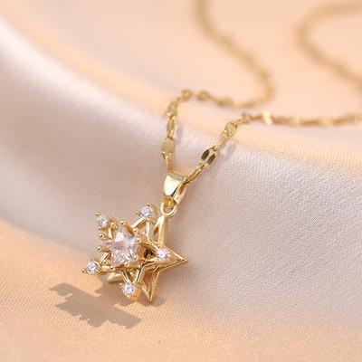 Fashion Rotatable Star Pendant Necklace for Women 2024 New Stainless Steel Chain Jewelry Party Accessories