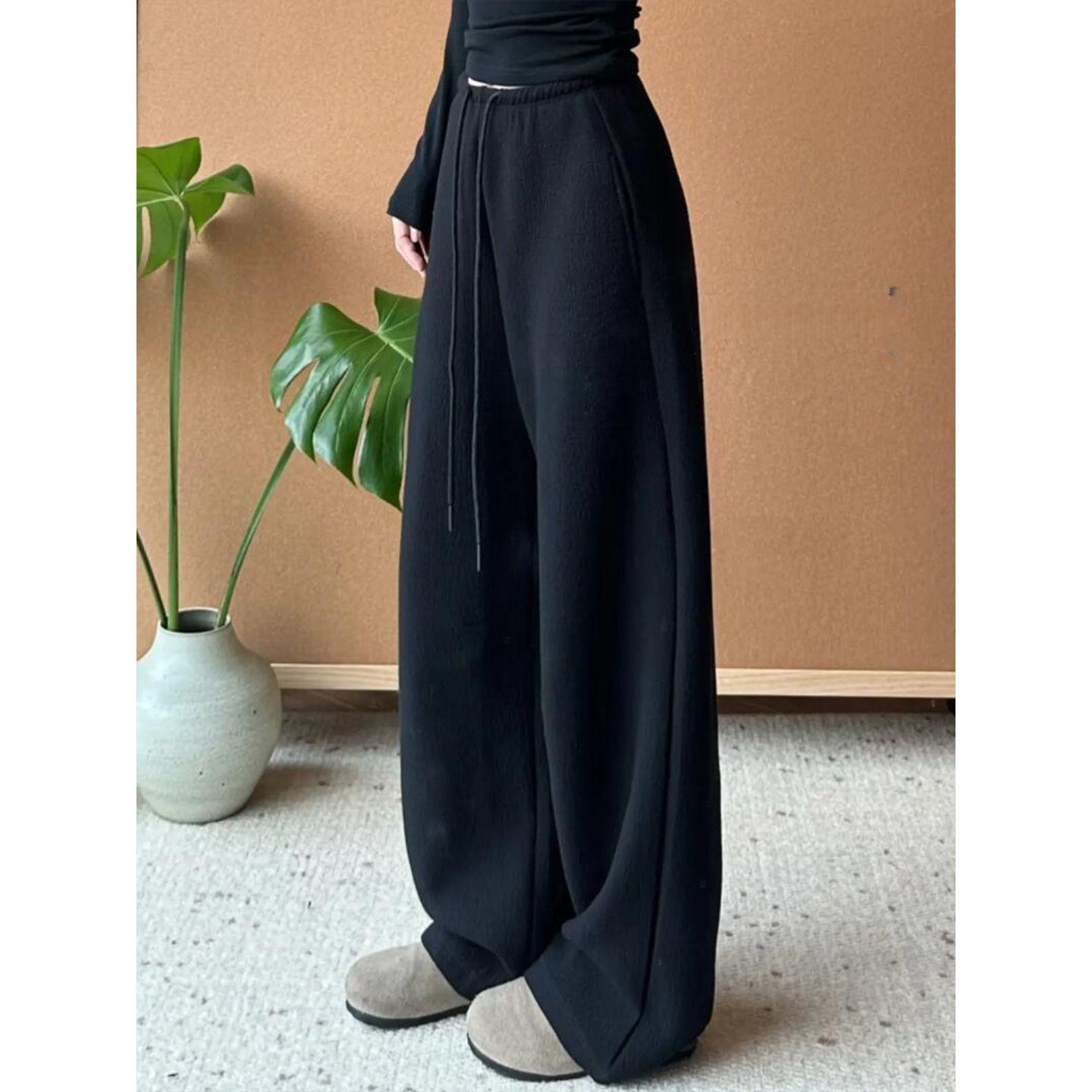 

2026 Thickened Velvet Wide-Leg Sweatpants - Autumn/Winter Casual Solid Color S (80-90 jin)