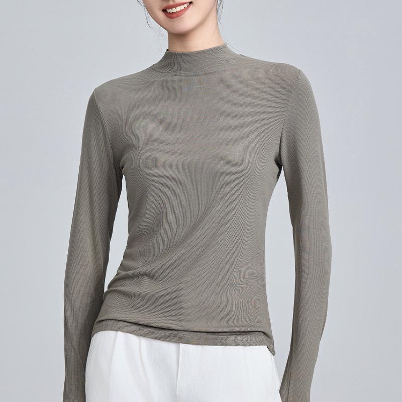 

Women s High Elastic Modal Half Turtleneck Slim Long-Sleeved Top for Spring and Autumn 2025 M (48-55 kg) сірий колір/зелений