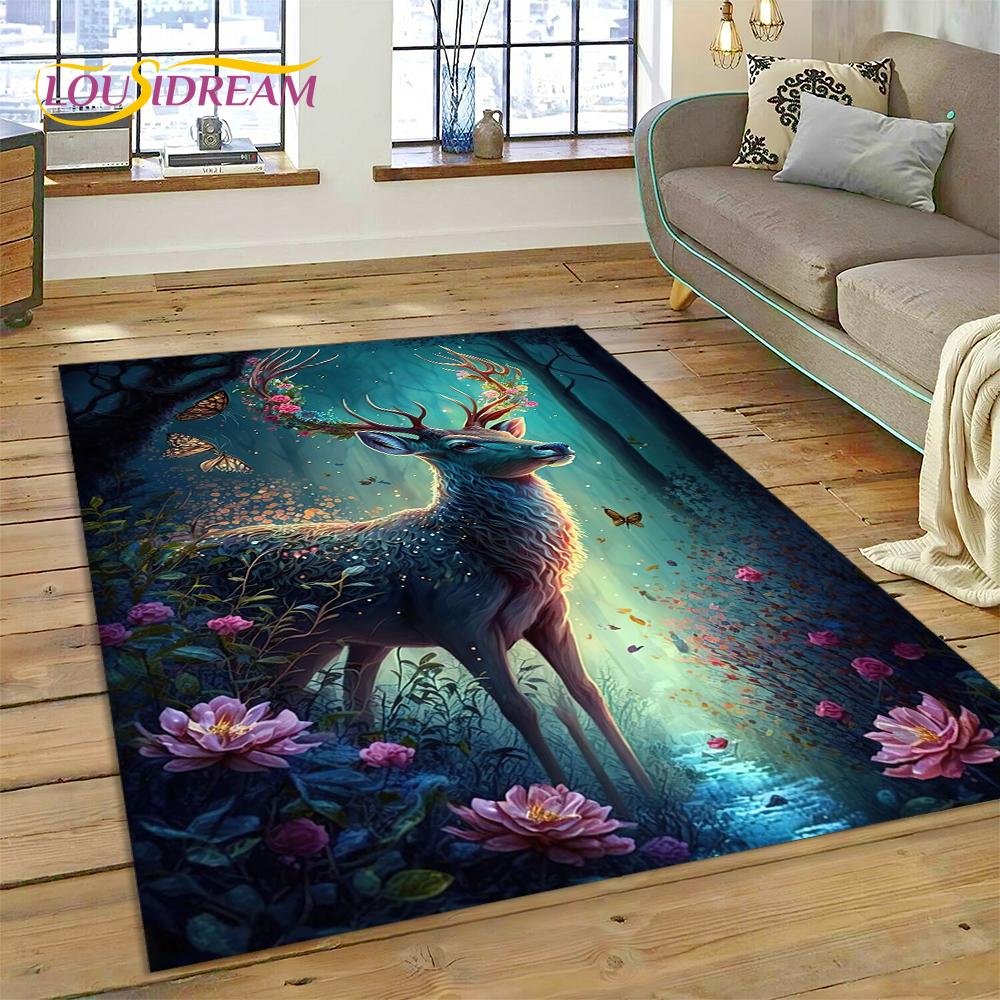 Dream Christmas Elk Sika Deer Cartoon Area Rug,Carpet Rug for Home Living Room Bedroom Sofa Doormat Decor,kid Non-slip Floor Mat