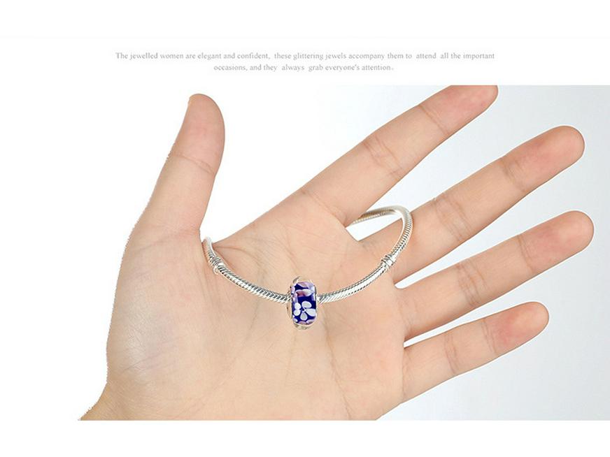 Everly Blue Plum Blossom S925 Sterling Silver DIY Glass Beaded Bracelet SCZ047