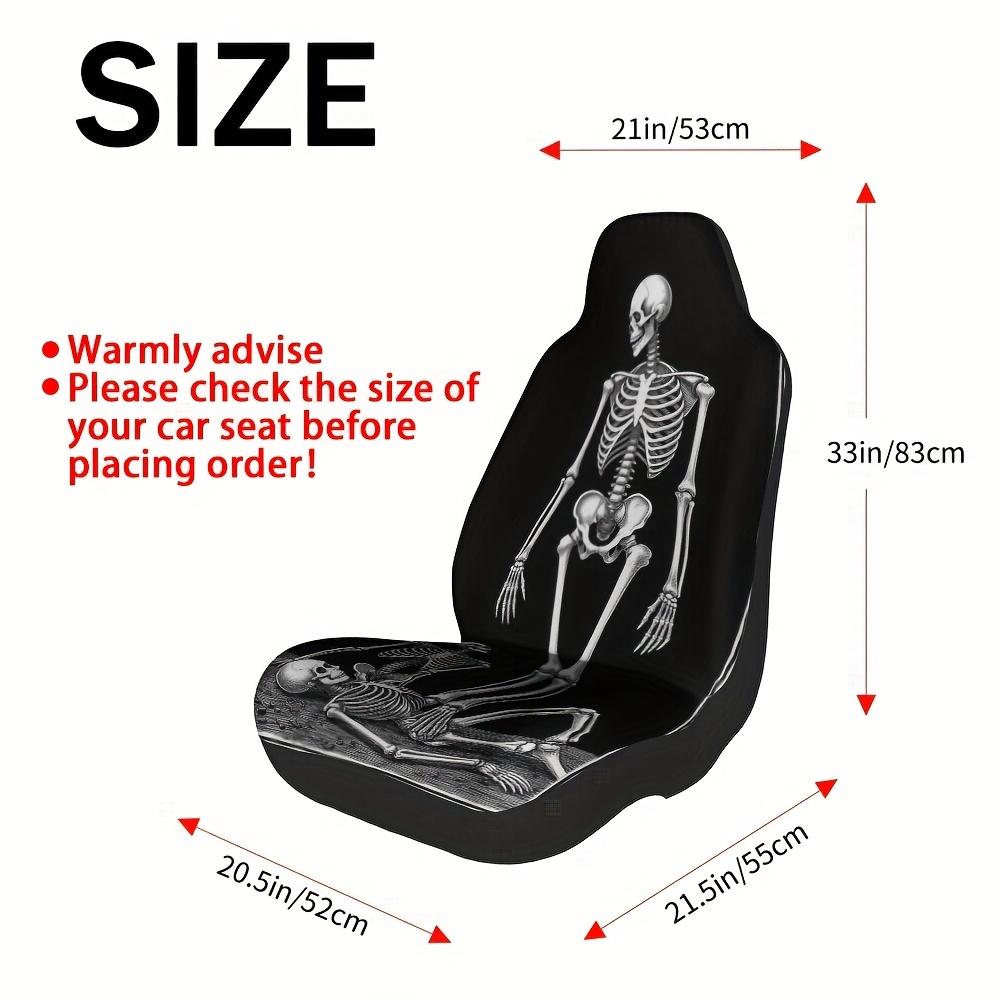 2pcs Gothic Skull Print Car Seat Covers Compatible For Most, Front Seat Protectors With Gothic Bone & Crossbone Design, Washable