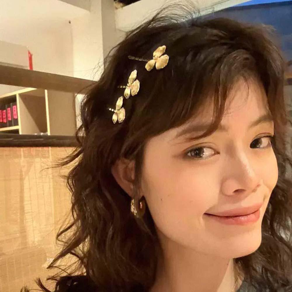 5pcs Elegant Golden Flower Hair Forks Hairstyle Tools Wave Zinc Zinc Alloy Barrettes Pearl Side Clips Wedding