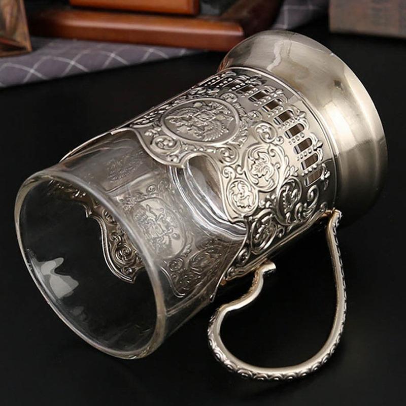 Vintage Russisch-Stil Whiskeyglasbecher mit Henkel Kreatives Metall-Trinkgeschirr für Partys und Treffen