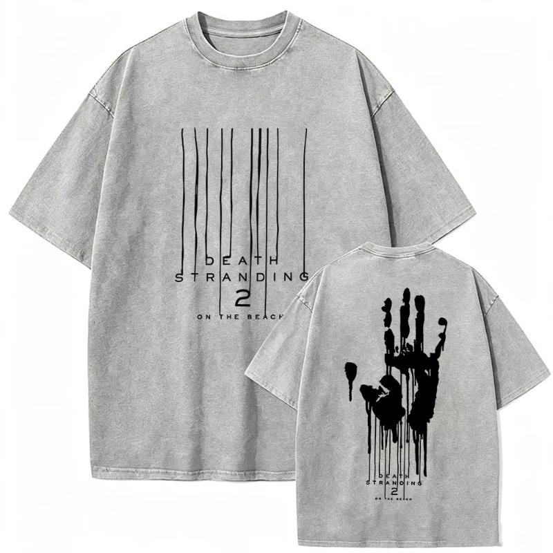 Vintage Washed Game on The Beach Print T Shirt Men Women gothic Fashion Cotton Short Sleeve T-shirt Streetwear