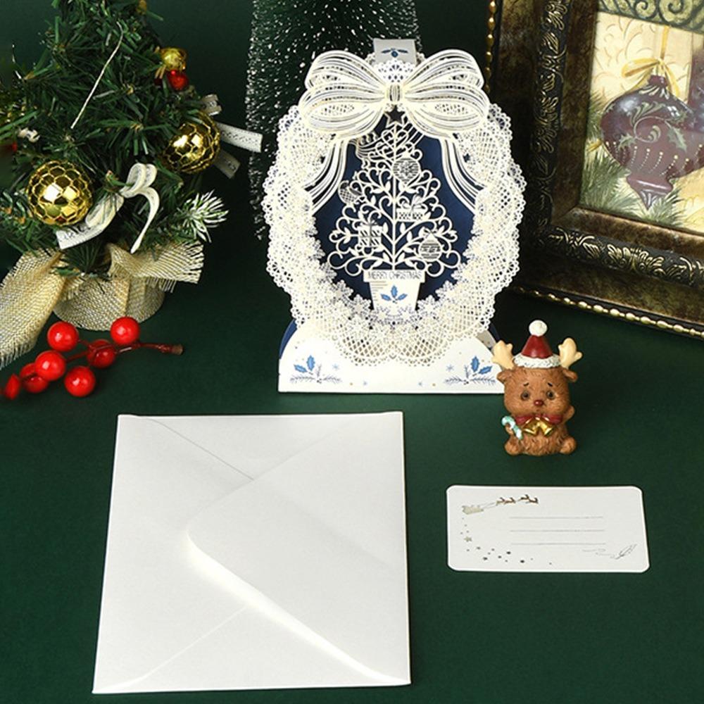 Laser Engraved Christmas 3D Greeting Card with Envelope and Postcard Thank You Letter  New Year