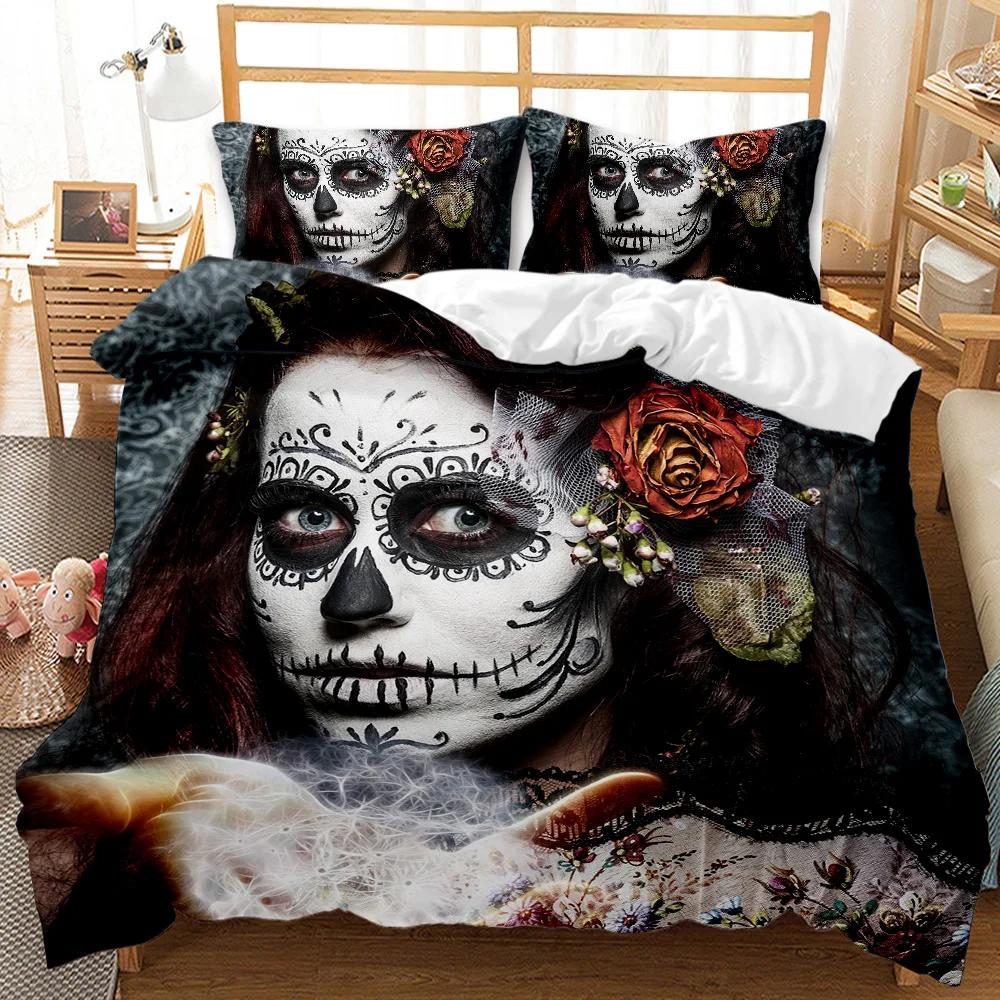 Skull Duvet Cover Set 3D Beauty Skull Gothic Pattern Couple for Lovers Bedding Set Double Queen King Size Polyester Qulit Cover