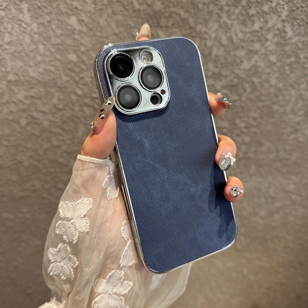 Silver Edge Denim Cloth Pattern Mobile Phone Case Is Suitable for Apple 16PROMAX Trend 16 Hard Case 15 Fine Hole 11 Protective Case