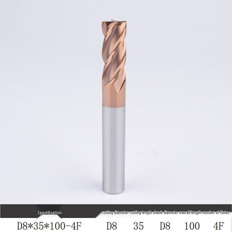 55° Tungsten Steel 4-Flute End Mill, Hard Alloy Coated, CNC Flat Bottom Tool