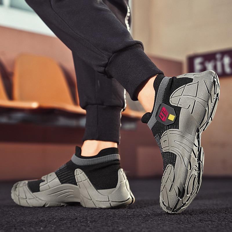Men's Shoes Breathable Mesh New Flying Woven Casual Shoes Thick Sole One Pedal Lazy Sports Casual Shoes