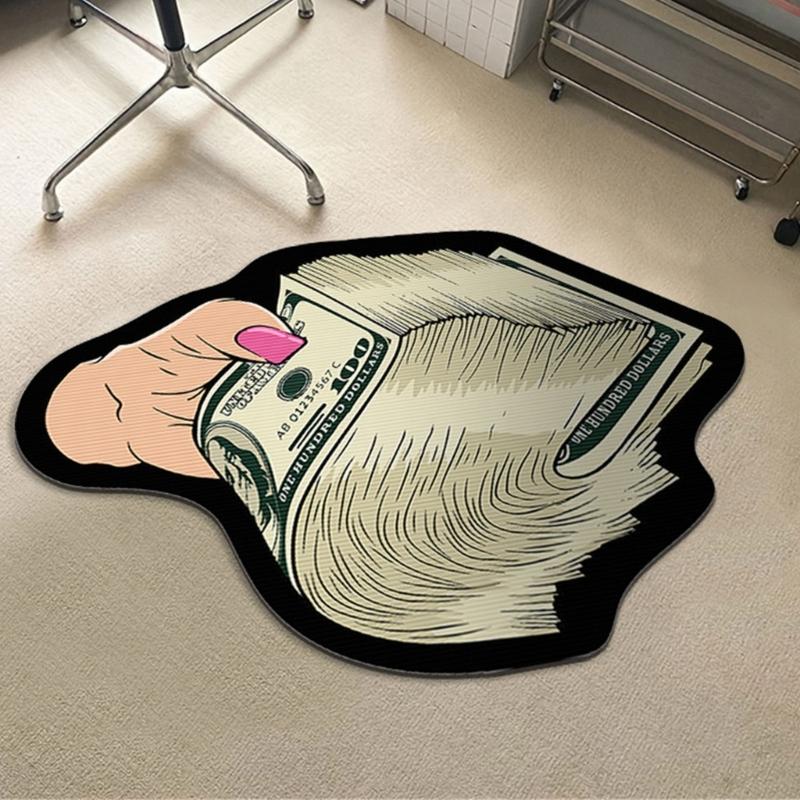 Nonslip Bath Mat Creative Money Shape Carpet Irregular Art Floor Mat for Living Room Bedroom Kitchen Hallway Entry Pad