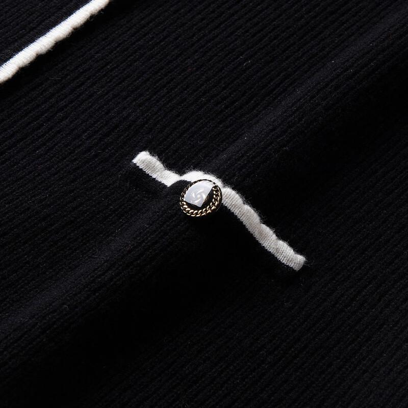 TUHUANG Women's Pure Wool Color-block Knit Cardigan