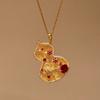 Palace style Elegant hollow out ruby flower gourd pendant necklace light luxury inlay diamonds sparkling wedding  gift