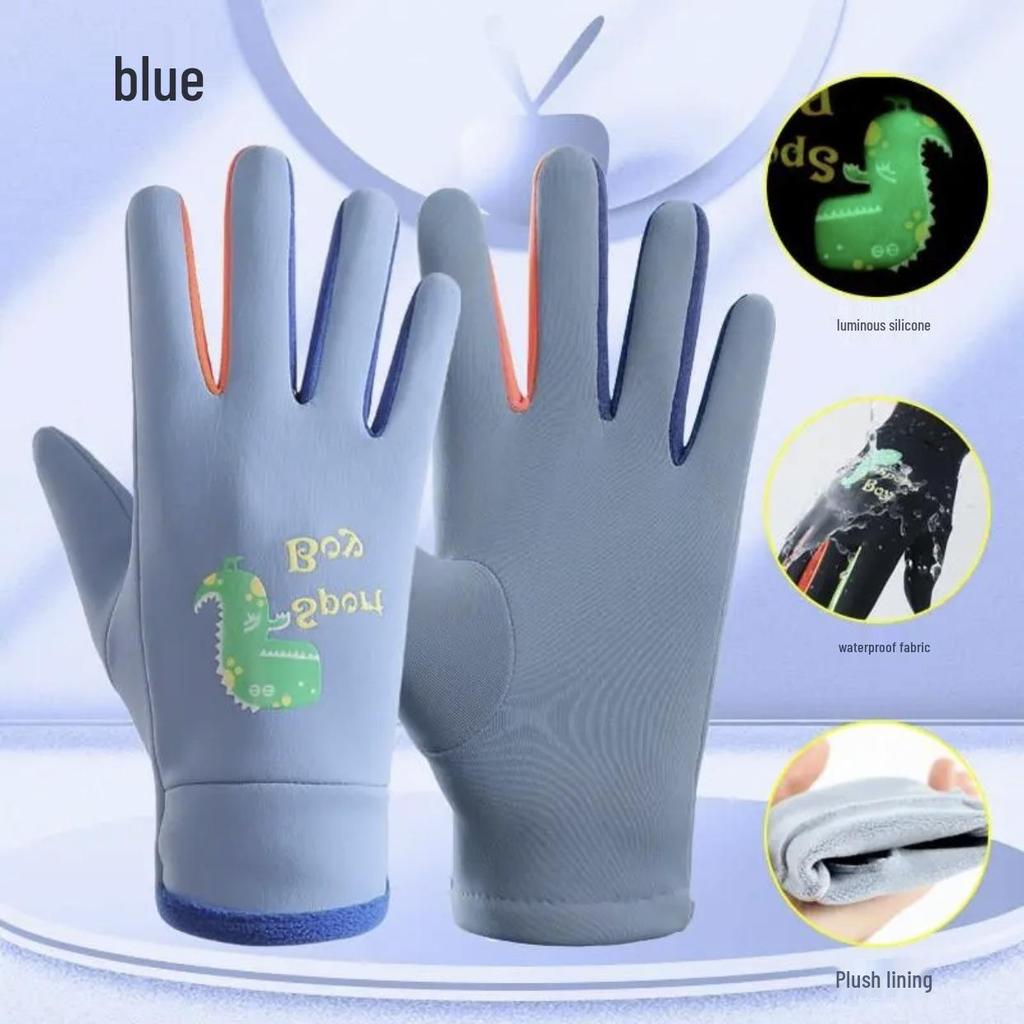 New Autumn & Winter Waterproof Children's Dinosaur Glow Gloves - Plush, Warm, Outdoor Snow Play