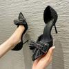 2024 Fashion Delicate Sweet Crystal Bowtie High Heel Shoes Side Hollow Pointed Women Pumps Woman Thin Heeled Party Wedding Shoes