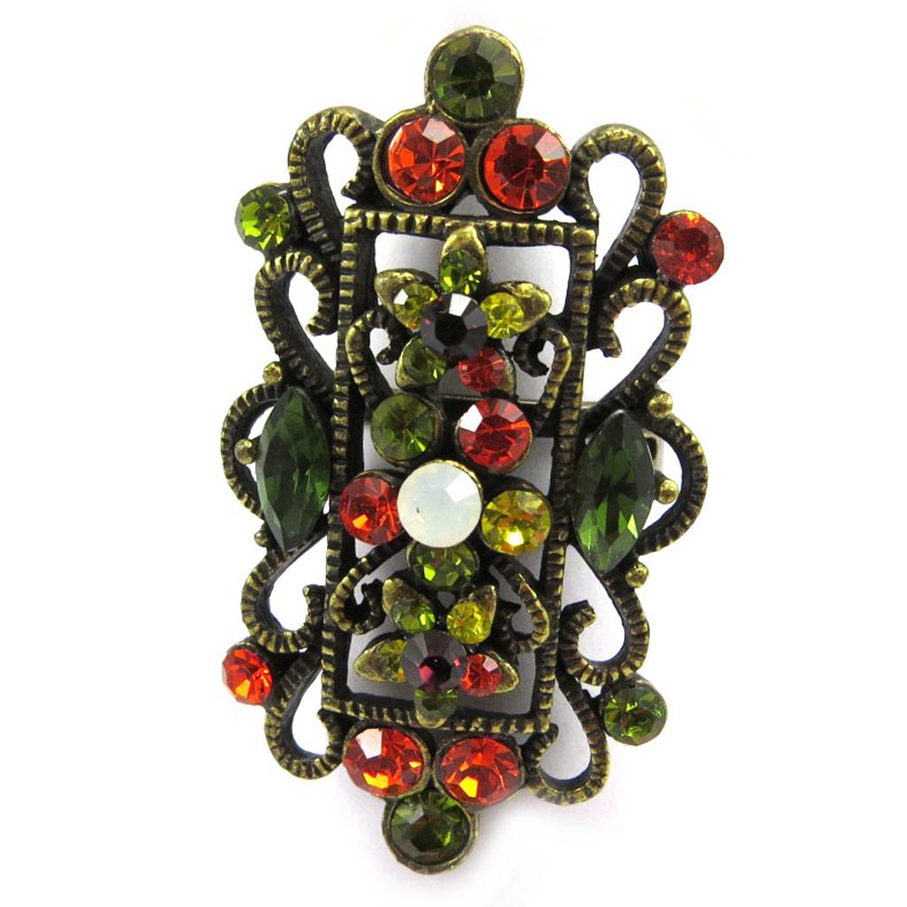 Les Trésors De Lily [A8839] - Designer Ring 'Retro Filigree' Orange / Green
