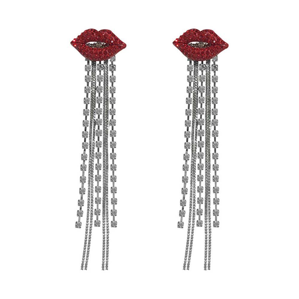 Tassel Red Lips Accessories Mouth Gift For Women Dangle Earring Stud Earrings Jewelry Drop Earrings