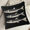 Vintage Fish Pattern Pillow Cover, White Tuna Design On Black Background Cushion Case For Living Room Bedroom Home Decor Gift