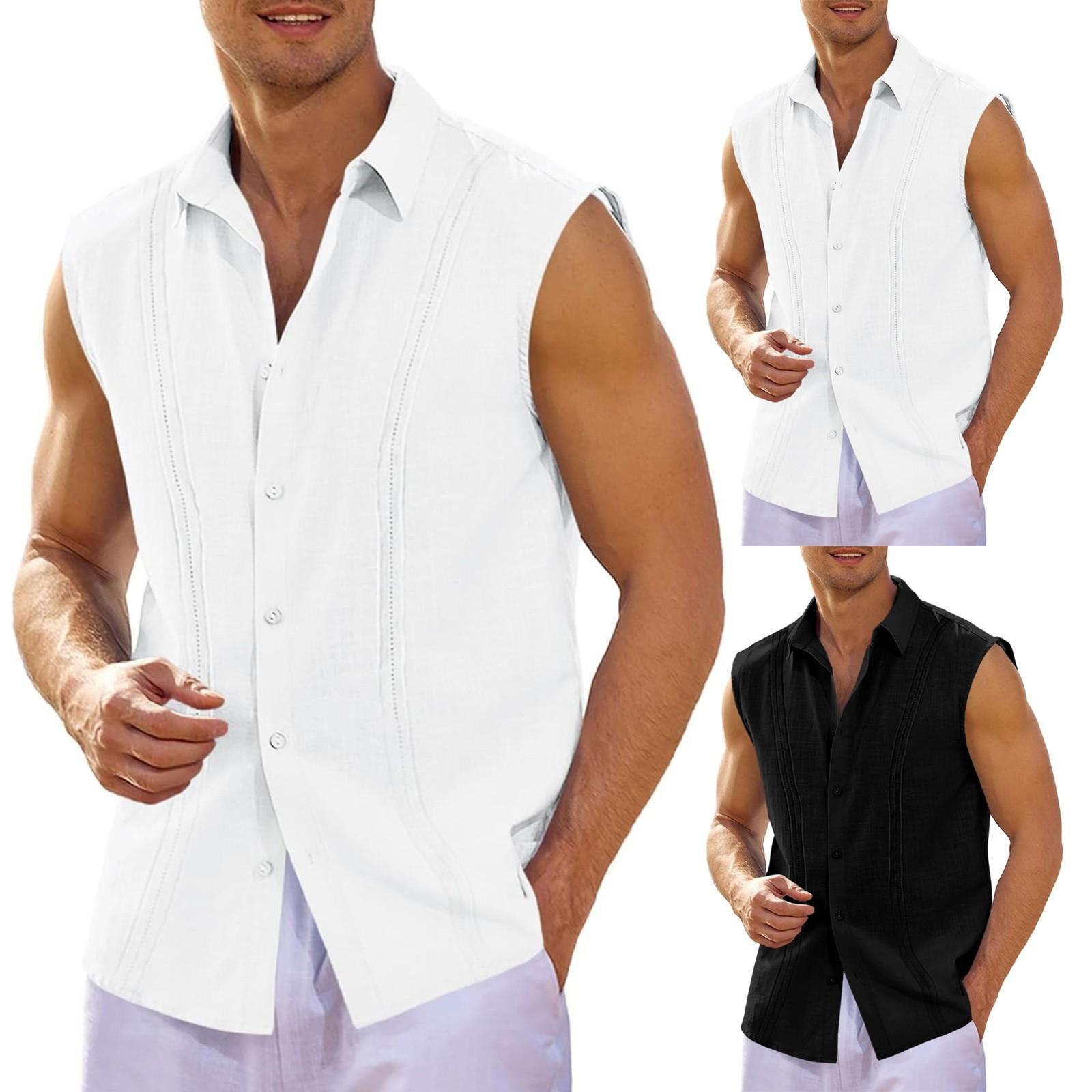 

Мужская льняная рубашка без рукавов с лацканами, повседневный жилет для мужчин