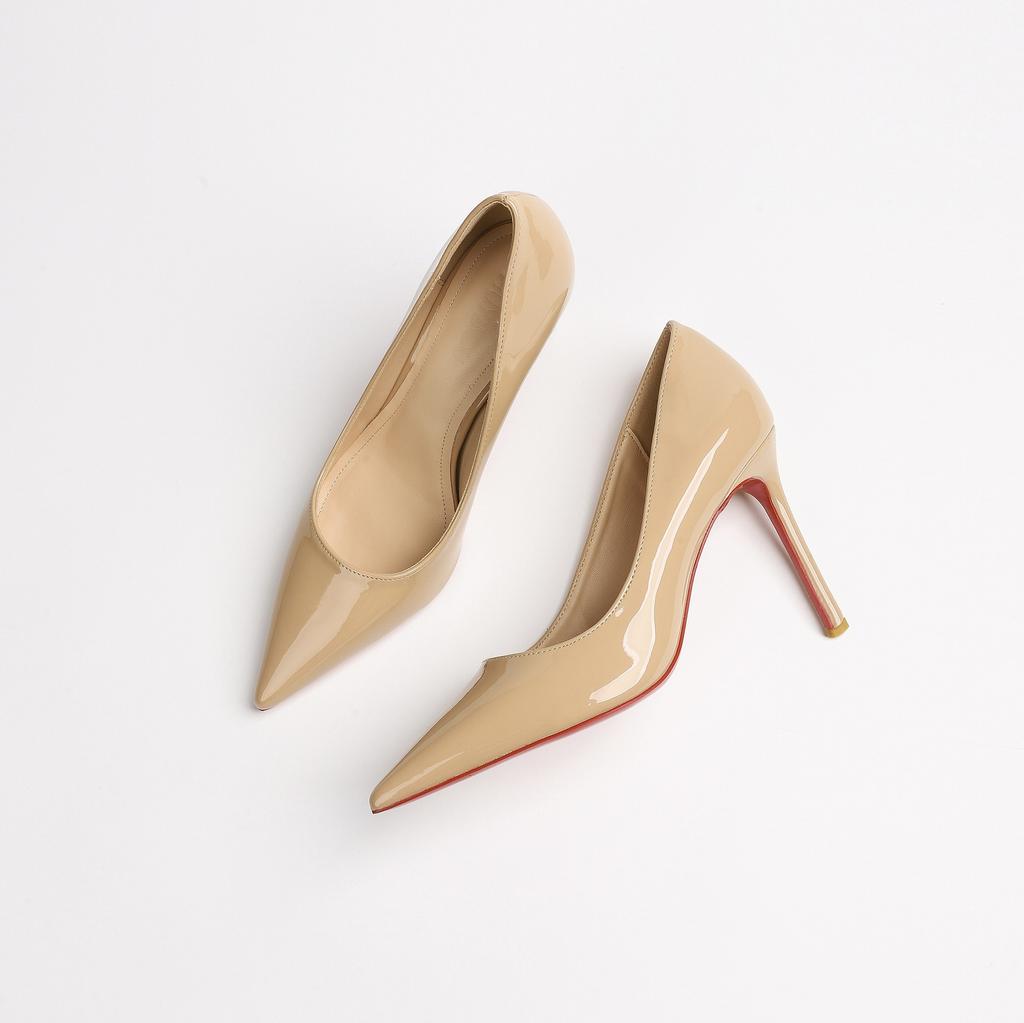 2025 Summer Sexy Light Mouth Pointed Head Thin Heel Red Sole High Heels Women's Professional Commuting Patent Leather Breathable Solid Color Sin