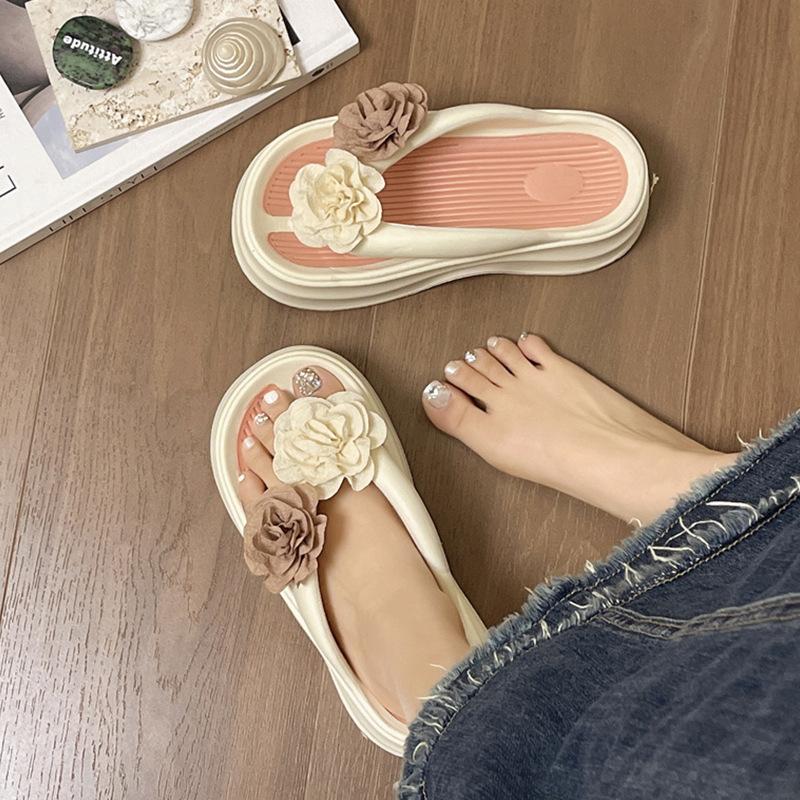 Height-increasing thick-soled flip-flops shoes for women's summer wear new high-end flower beach non-slip cool slippers