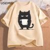 Funny Black Cat Coffee TShirt Kawaii Tired Cat T Shirt Women Casual Graphic Tee Cute Cat Lover Gift Loose Y2k Clothes