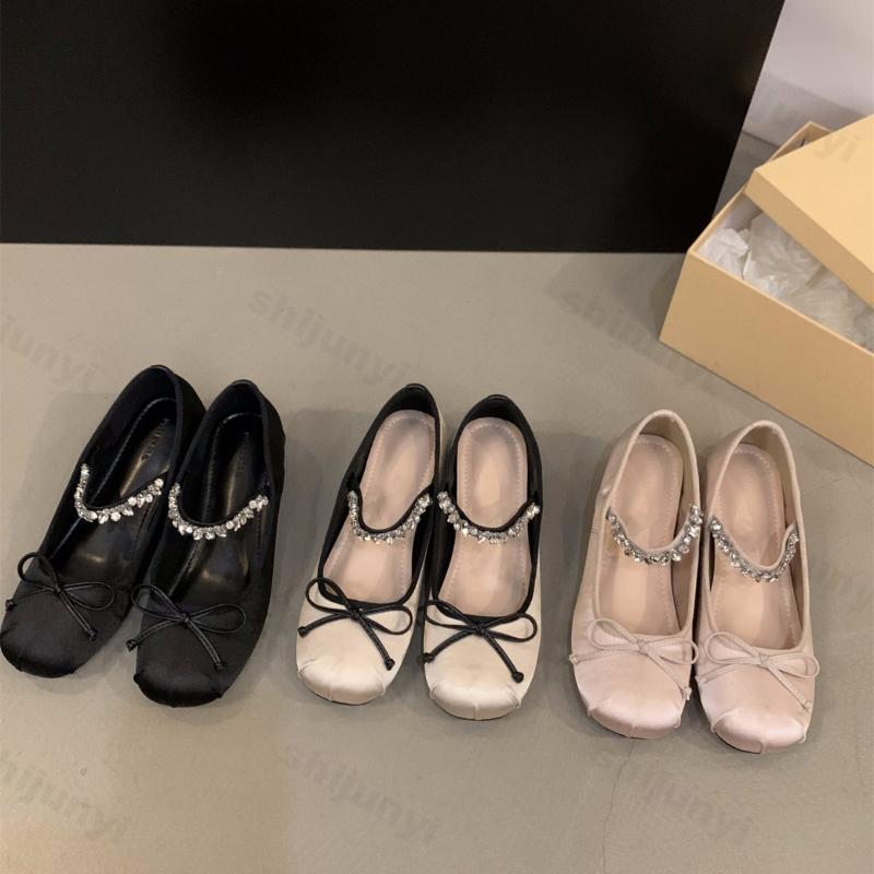 Fashion Women's Mary Jane Shoes Spring Autumn Fashion Bow Knot Rhinestone Ballet Shoes Comfortable Slip on Height Increase Outdoor Flats