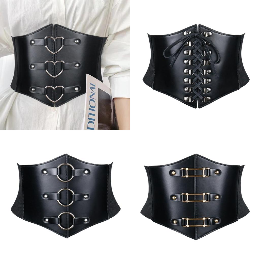 Vintage Corset Belt For Women Faux Leather Wide Waist Cincher With Stitching Detail