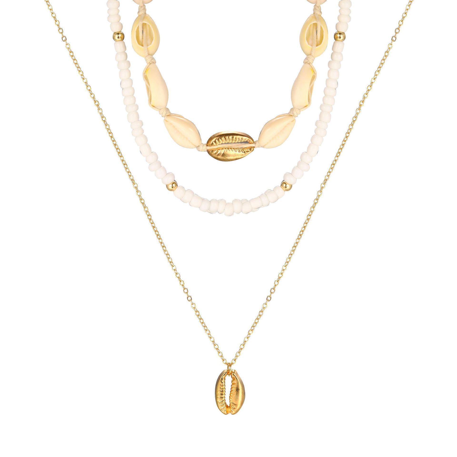 

3Pcs Bohemian Shell Pendant Necklace For Women Summer Beach Rice Beads Chain Choker Female Vacation Jewelry Accessories