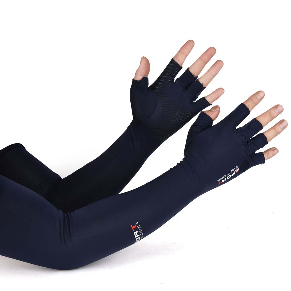 Sun Protection Half Finger Ice Sleeves Two Fingers with Exposed Anti-UV Arm Sleeves  For Women