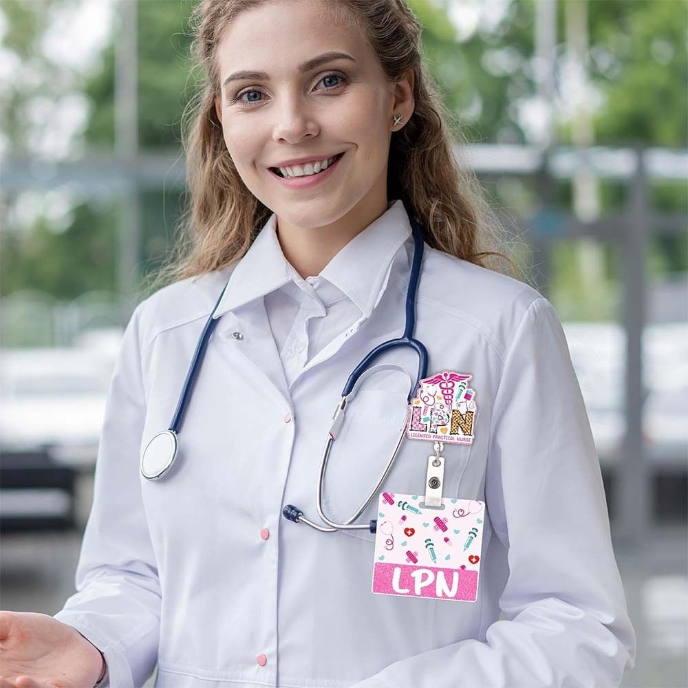 Pink Glitter Nurse Badge Reel 60 Rotating Name Cards Holders Retractable ID Holder  Resident Nurses