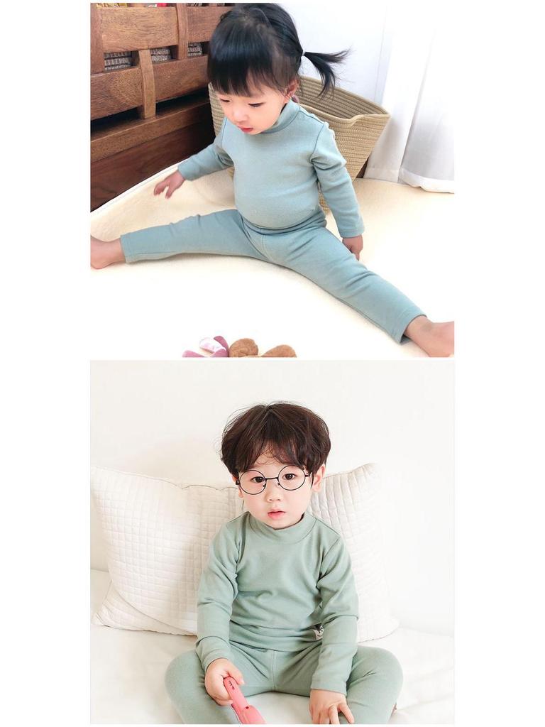Unisex Baby Cotton Thermal Set: Cozy Brushed High-Neck Top & Trousers for Autumn/Winter