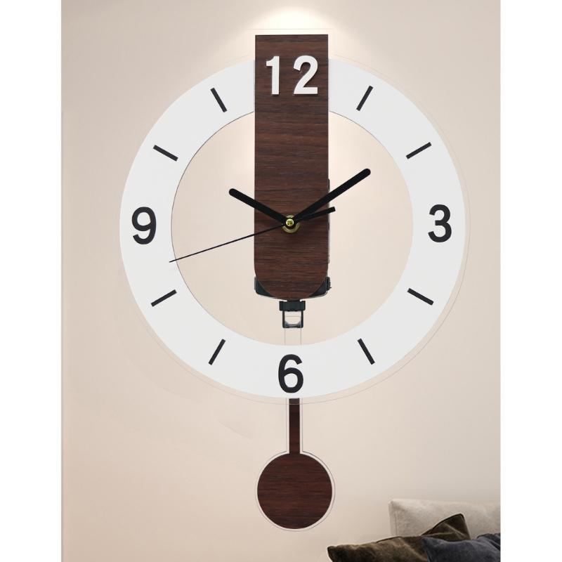 Noiseless Quiet Wall Clock Wooden Grains Acrylic Aesthetic Arabic Numerals Indoor Hanging Swing Clock with Pendulum