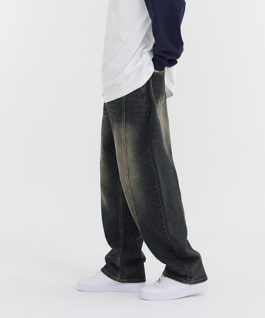 Akeusi Craft Centerline Over Balloon Fit Wide Denim Pants (Dark Blue)