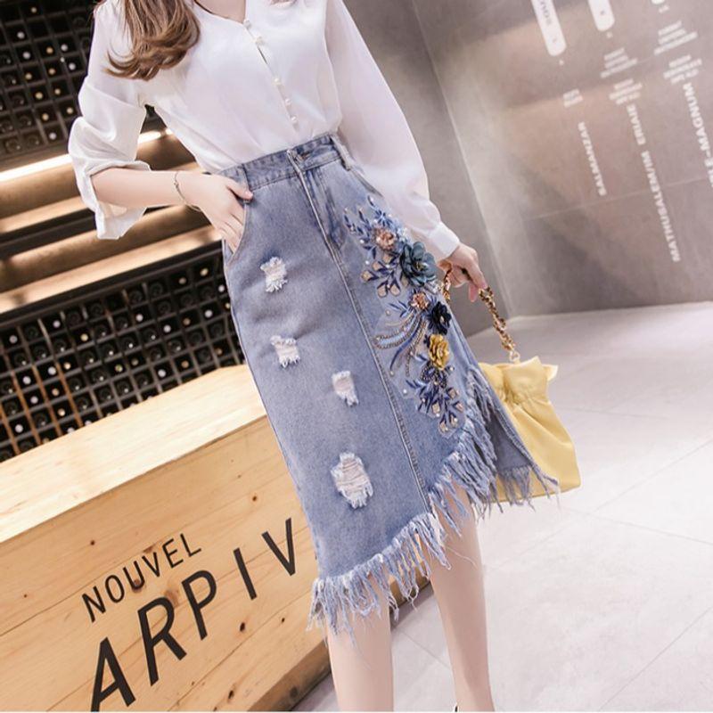 

Spring, Autumn and Winter Mid Length Long Length Irregular Skirt Blue S