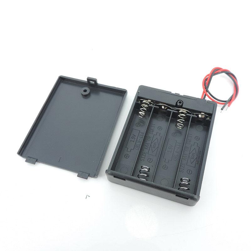1/3pcs 4 Slot AAA 6V Battery Holder Case Box with Leads with ON/OFF Switch Cover Standard Battery Container Black